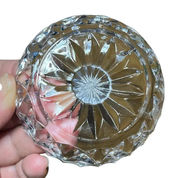 Vintage Clear Diamond Swag Cut Glass Jewelry Ring Holder Bowl Dish - Picture 4 of 5